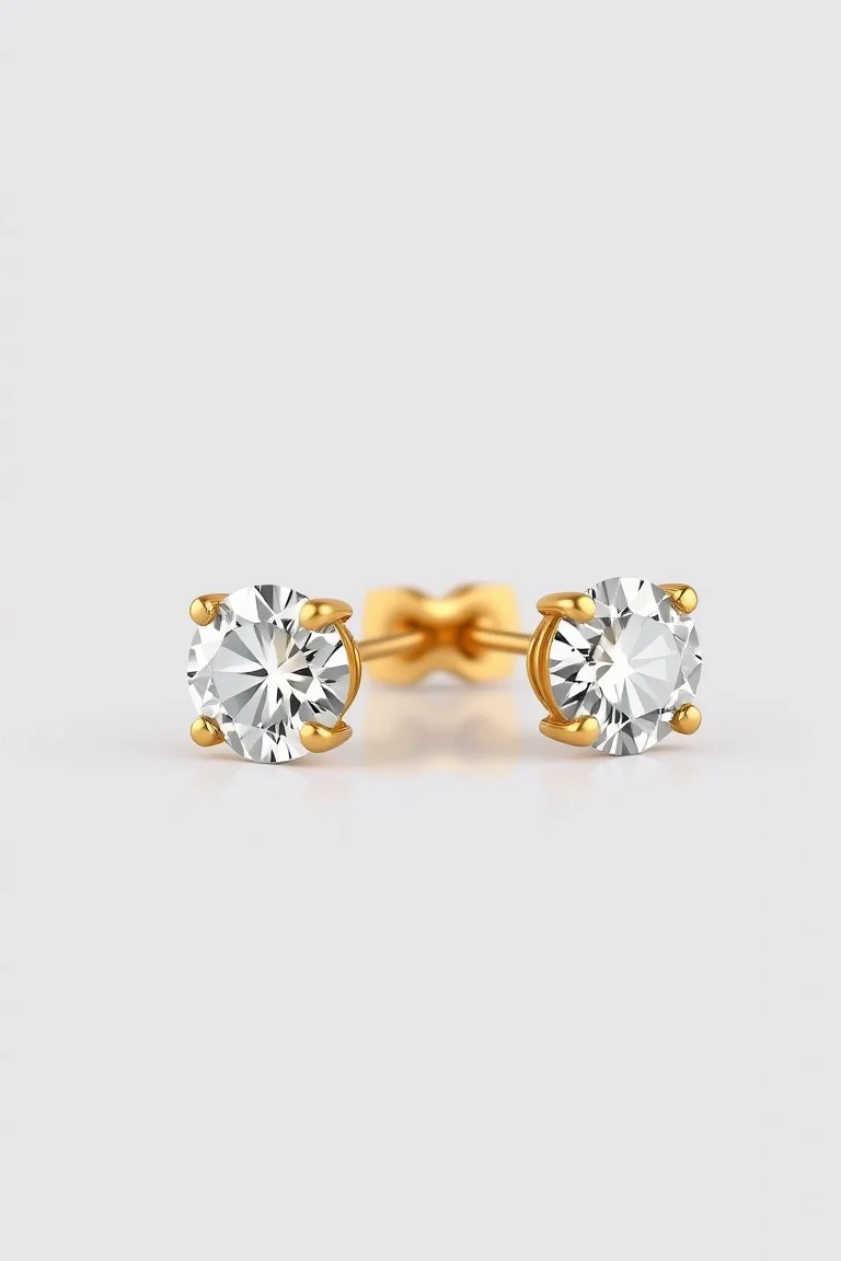 1.00ct Total weight Round Brilliant Diamond Earrings Set In 14kt yellow Gold. G-H Color I Clarity