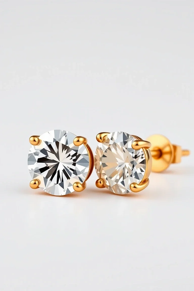 .10ct Total weight Round Brilliant Diamond Earrings Set In 14kt yellow Gold. G-H Color I Clarity