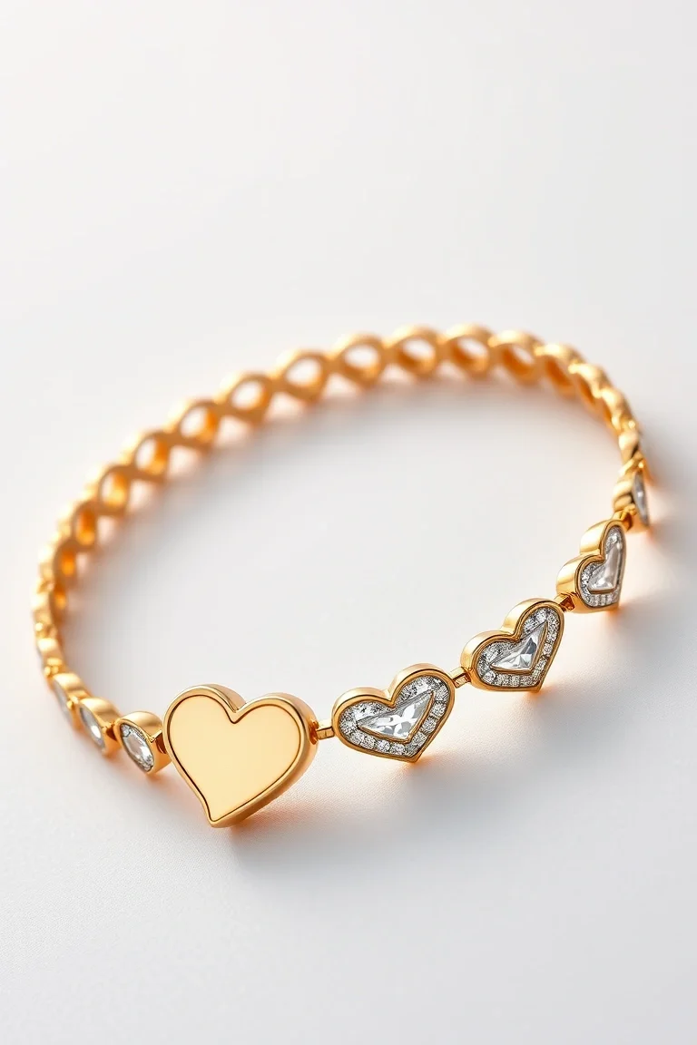 10K Heart Bracelet 7 In.