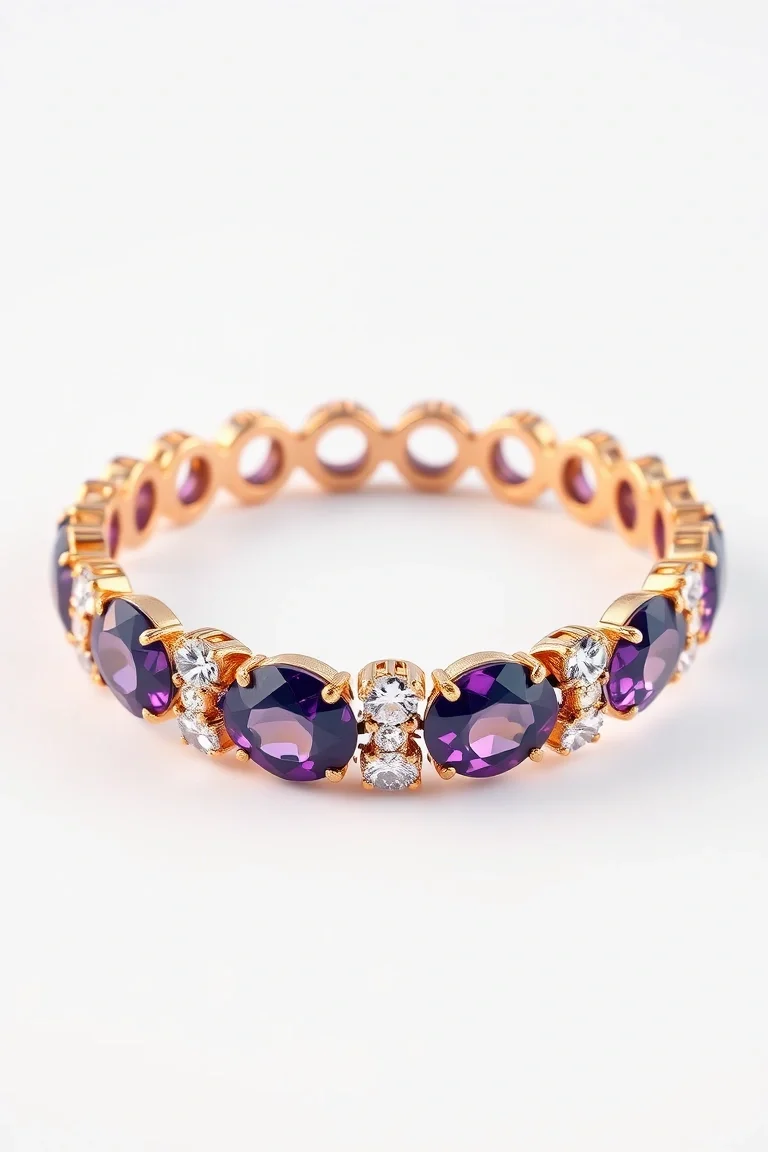 14k Amethyst And Diamond Bracelet AA Quality