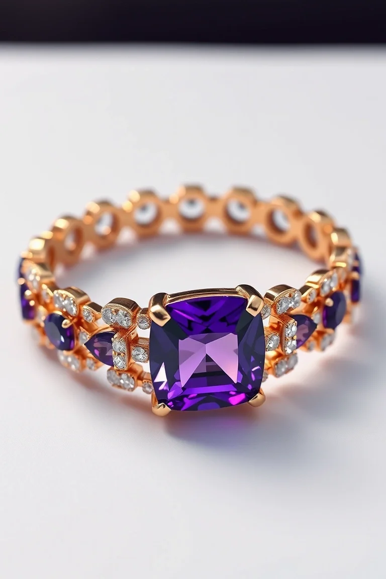 14k Amethyst And Diamond Bracelet AA Quality