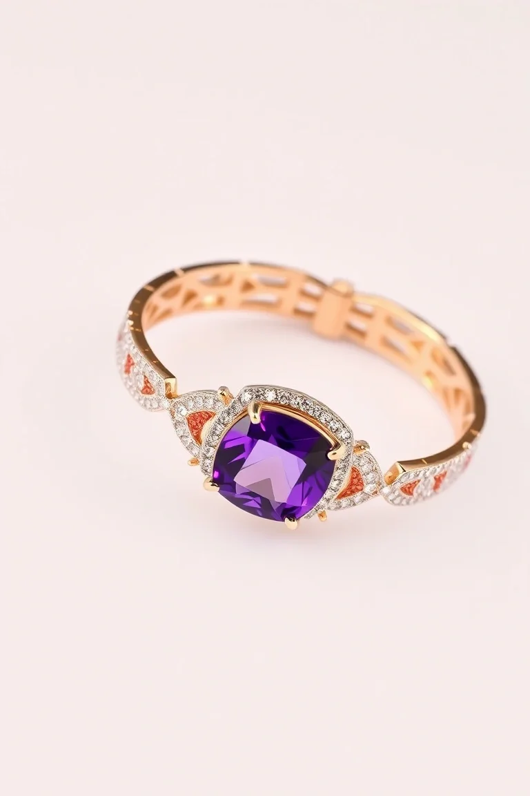 14k Amethyst And Diamond Bracelet AA Quality