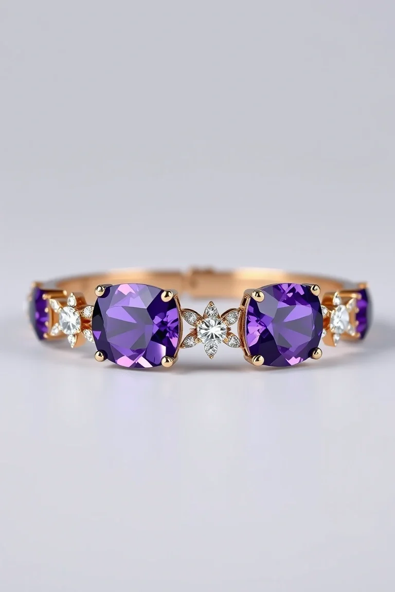 14k Amethyst And Diamond Bracelet VS Quality