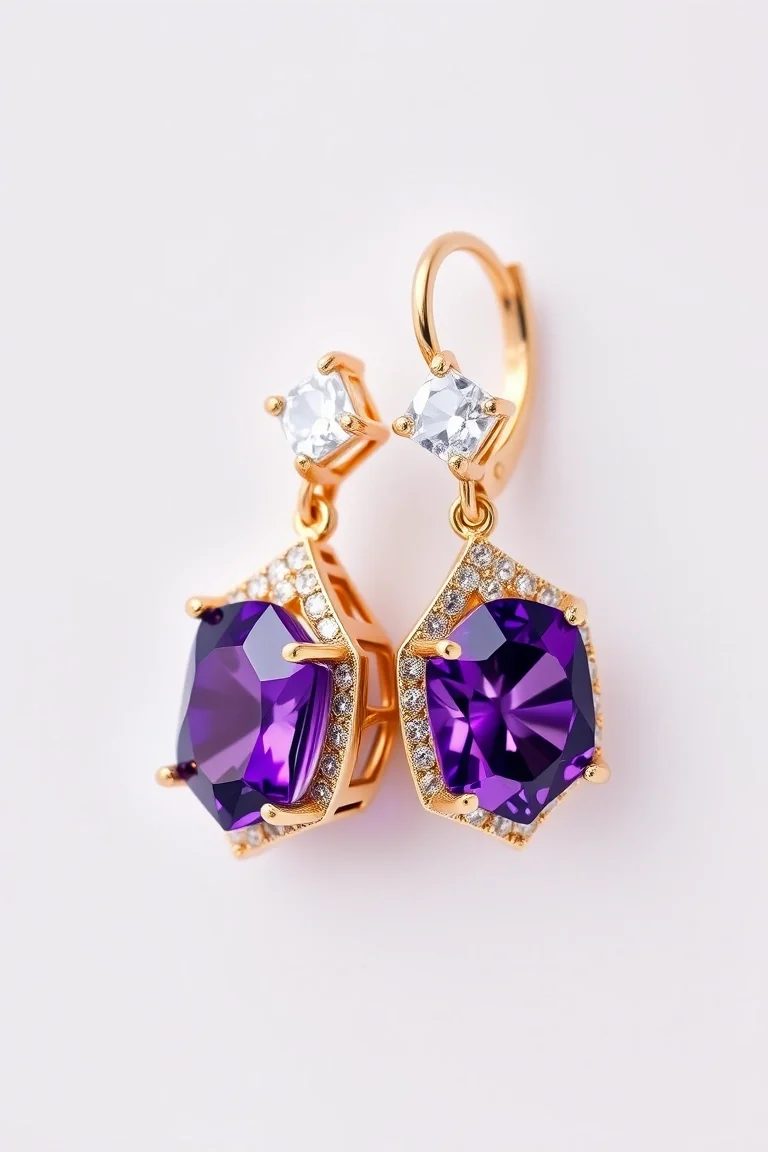 14k Amethyst And Diamond Earring VS Quality