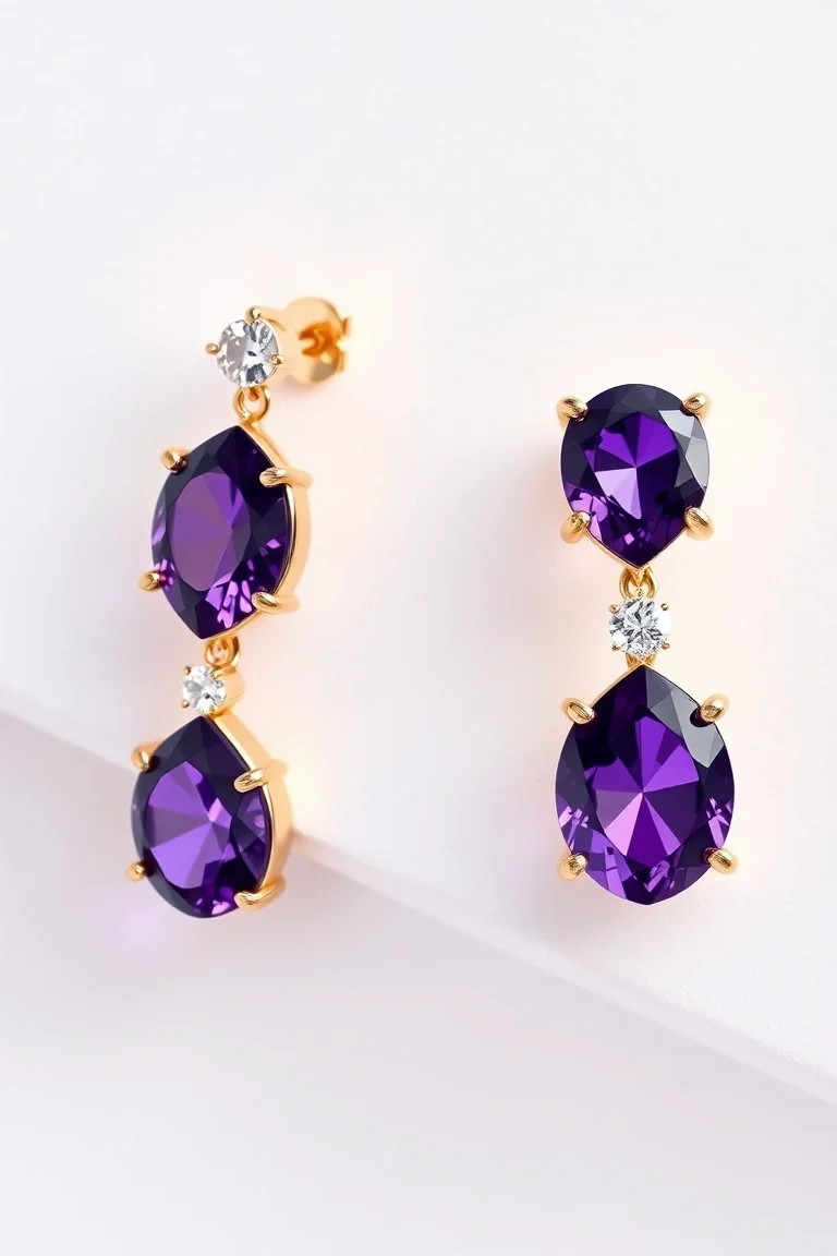 14k Amethyst Diamond Earring AAA Quality