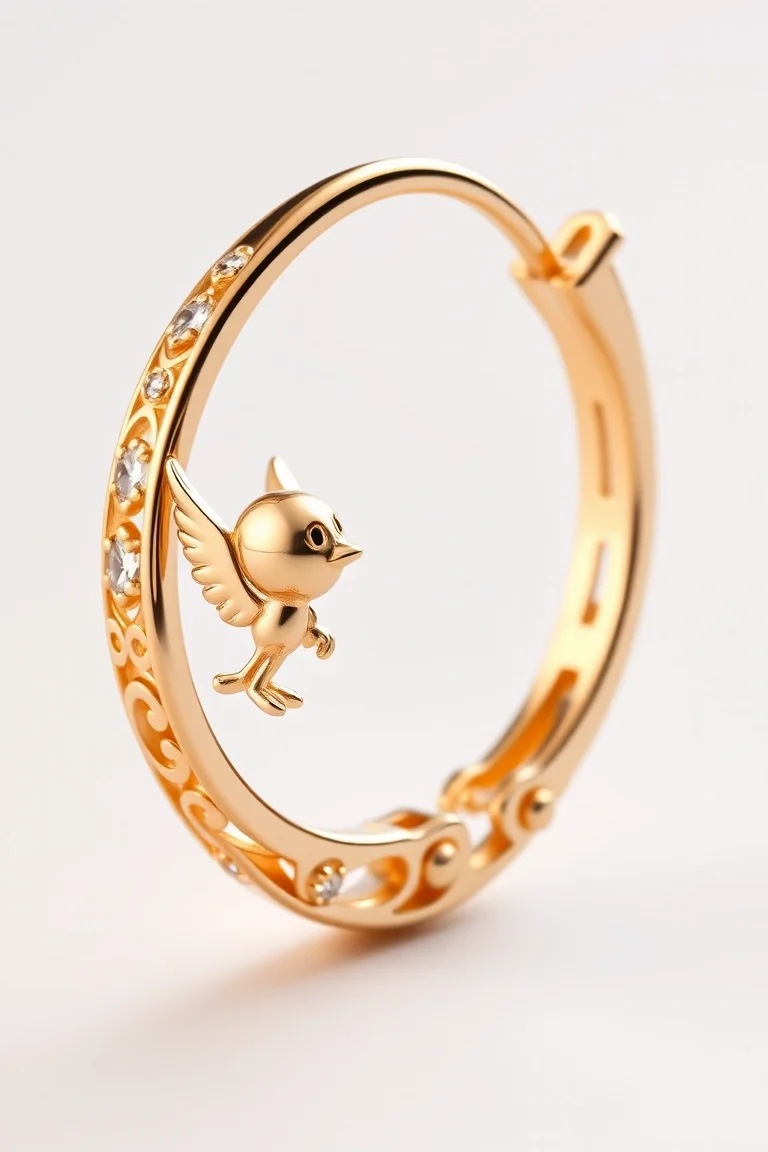 14K And Sterling Silver Tweety Hoop