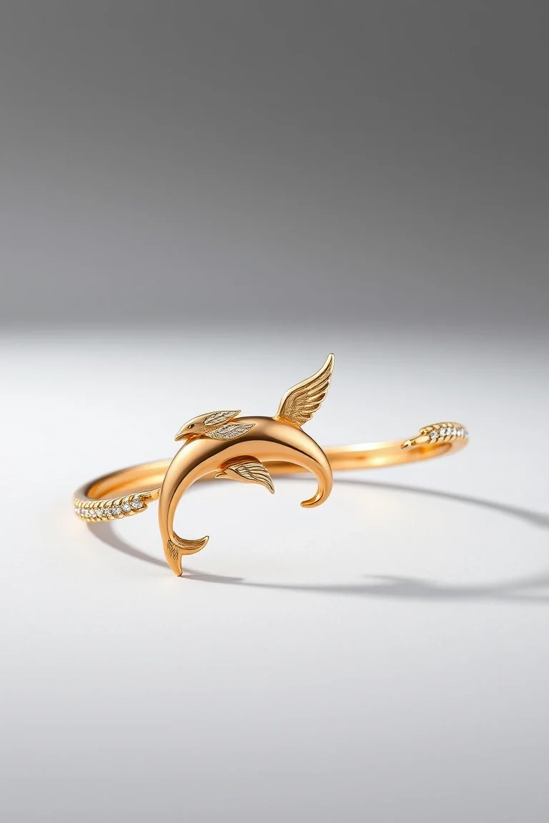 14K Angel And Dolphin Bracelet 7 In.