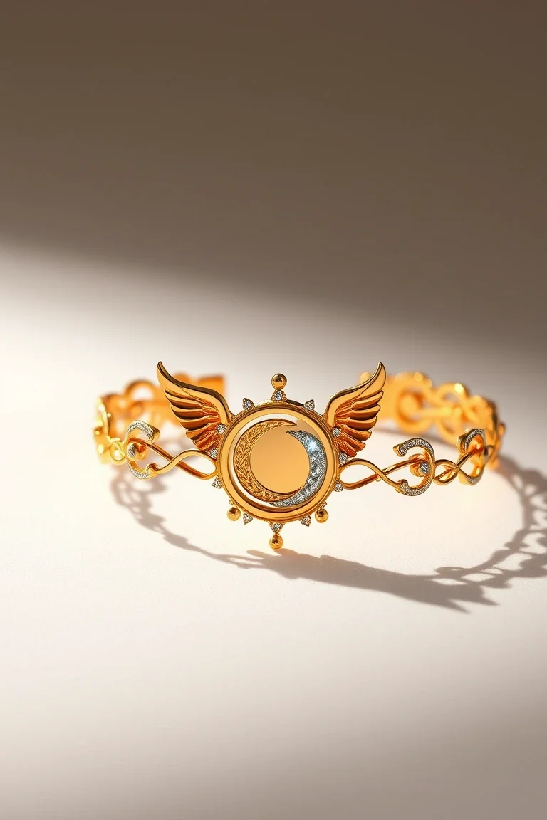 14K Angel With Sun And Moon Bracelet 7 In.