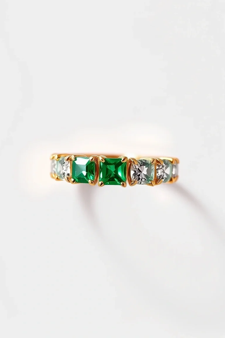 14K ANNIVERSARY EMERALD DIAMOND BAND