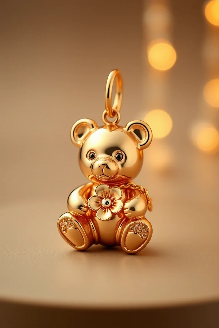 14K BEAR W/ FLOWER CHARM
