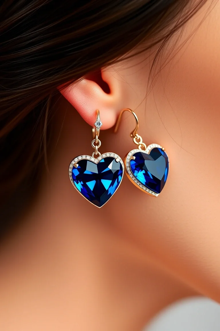14K Blue Heart Earrings