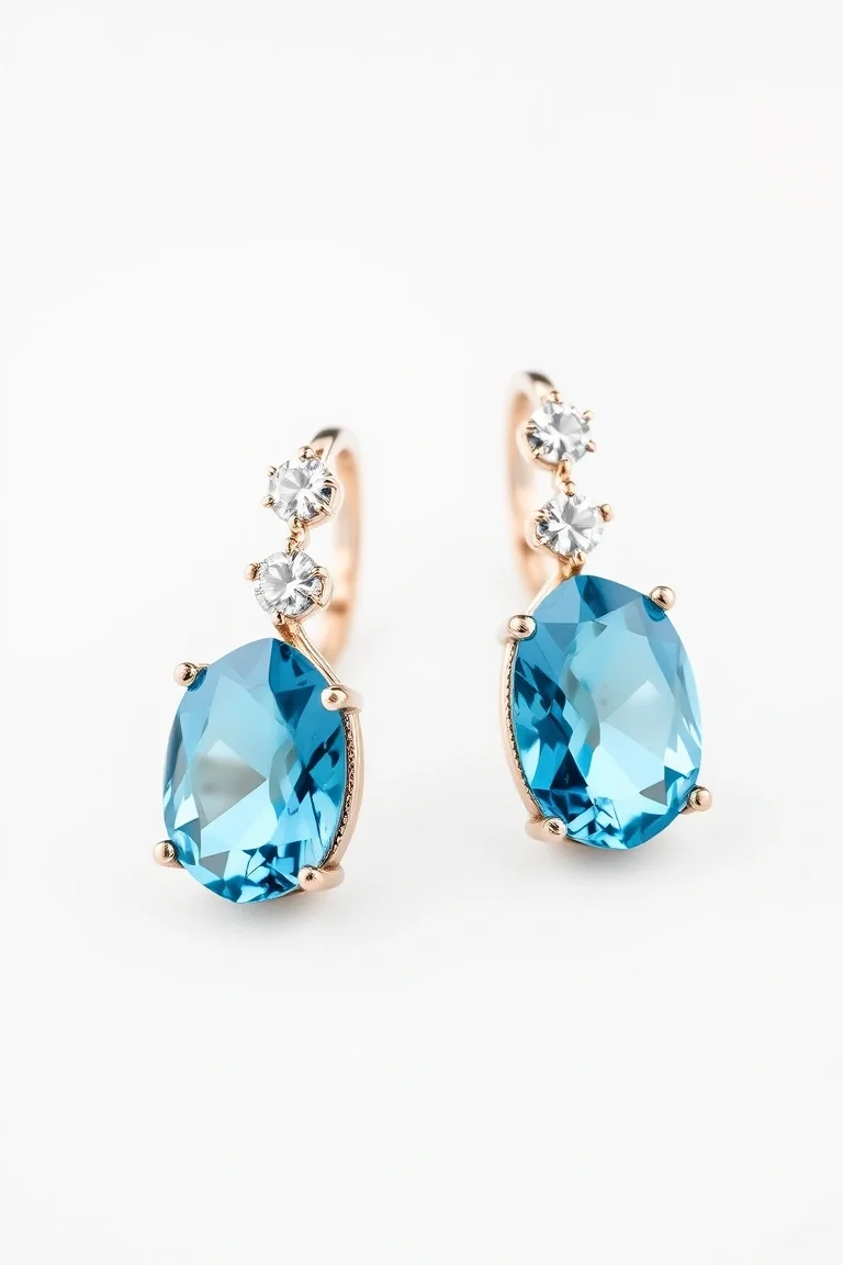 14k Blue Topaz And Diamond Earring A Quality