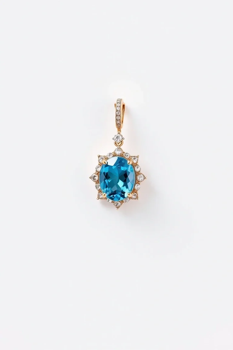 14k Blue Topaz And Diamond Earring AA Quality