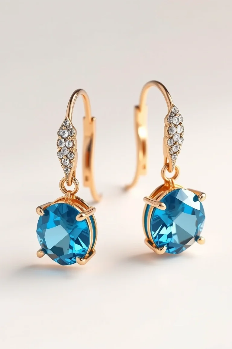 14K Blue Topaz Lever Back Earrings