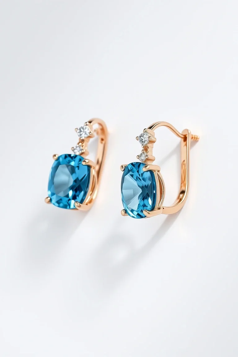 14K Blue Topaz Lever Back Earrings