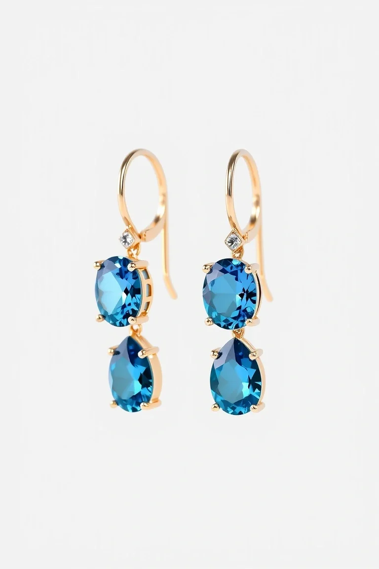 14K Blue Topaz Lever Back Earrings