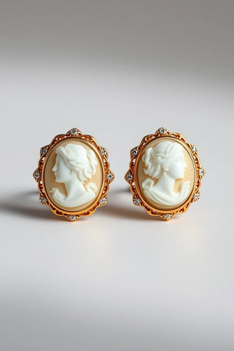 14K Cameo Earrings 14mm