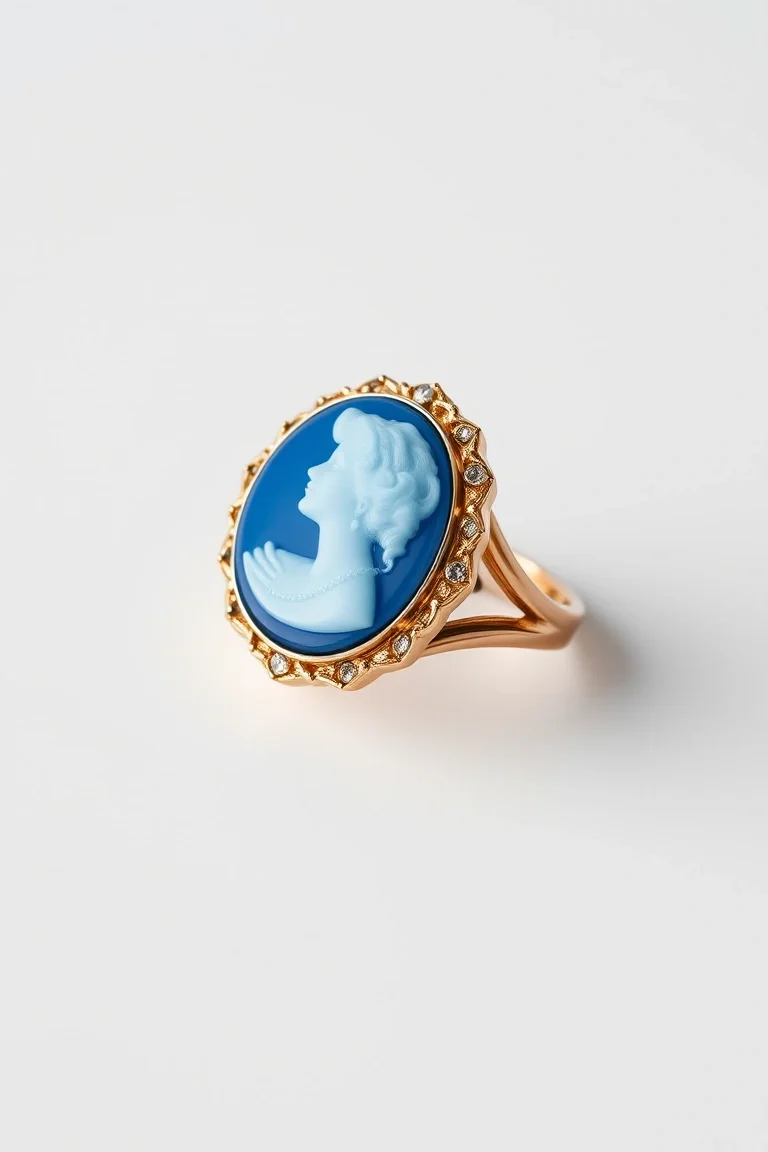 14K Cameo Ring Blue 10mm