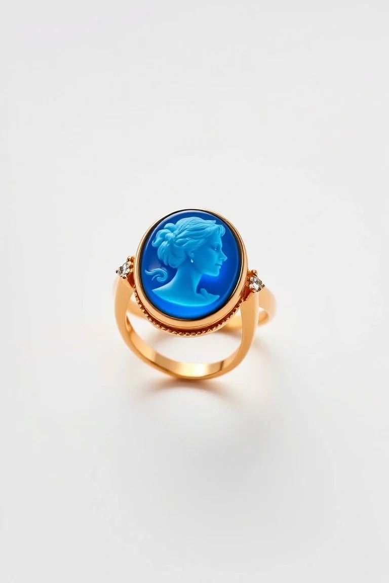 14K Cameo Ring Blue 12mm
