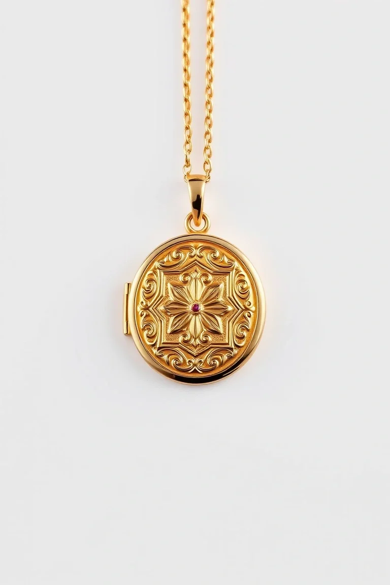 14K Cartouche Embossed Locket