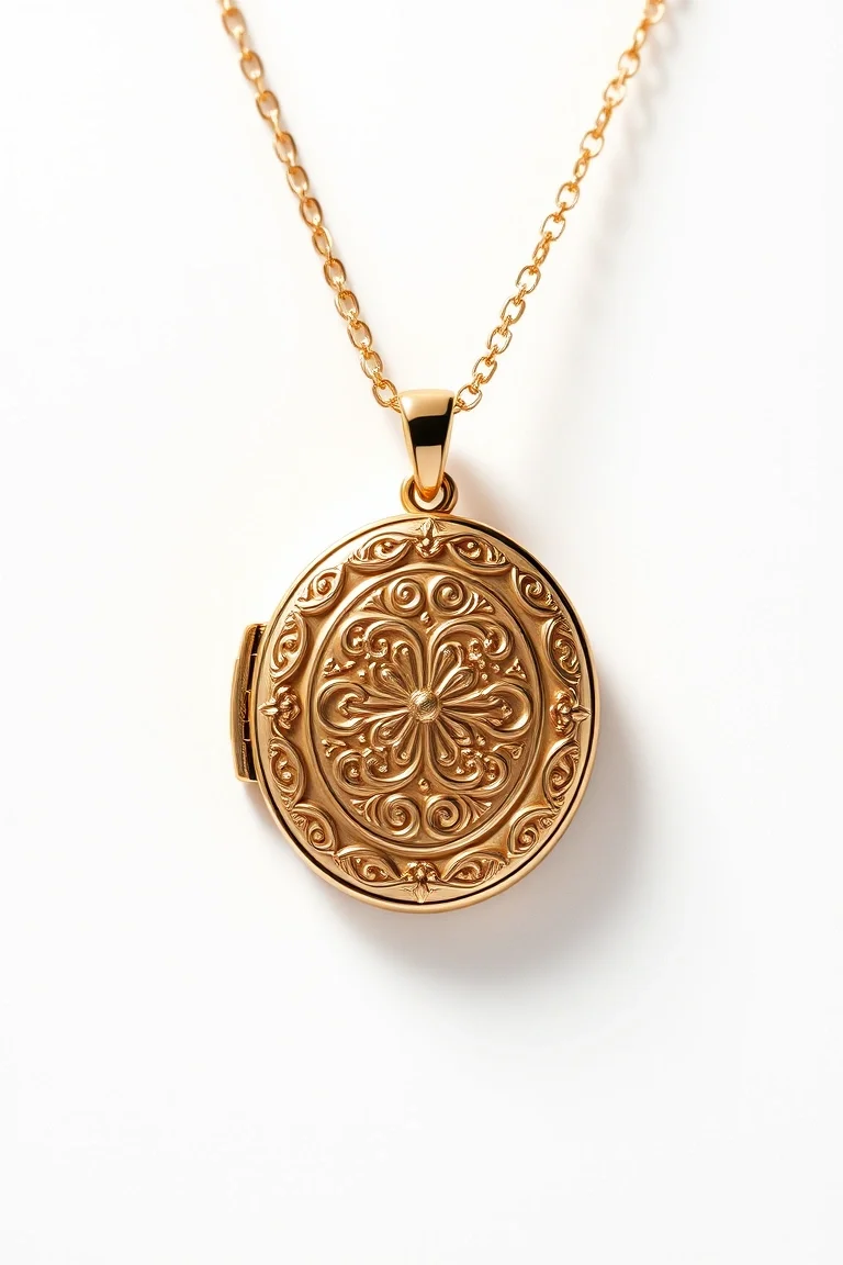 14K Cartouche Embossed Locket