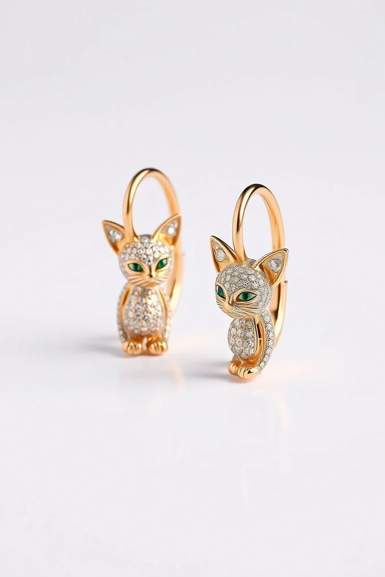 14K Cat Leverback Earrings