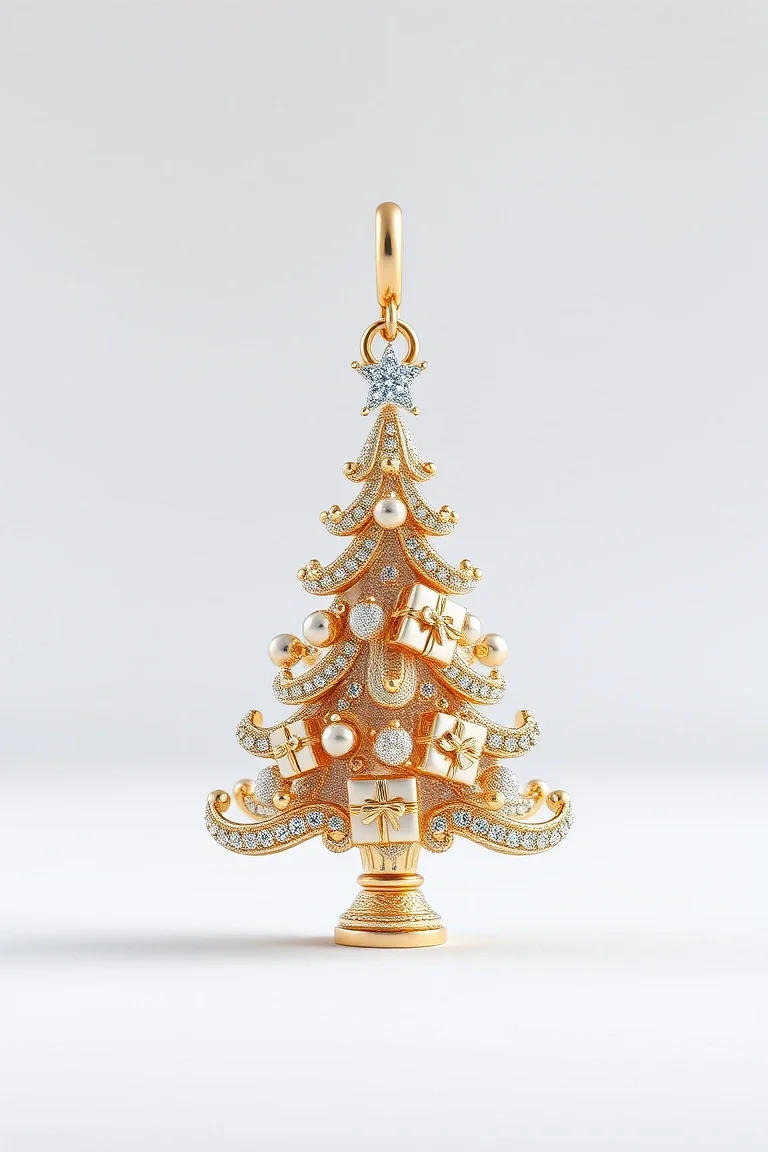 14K Christmas Tree With Gifts Charm