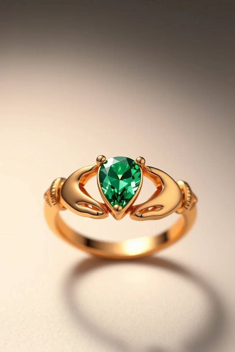 14K Claddaugh Ring w/Green CZ