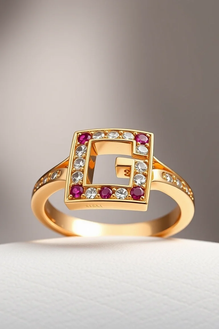 14K COLORED STONE GREEK RING