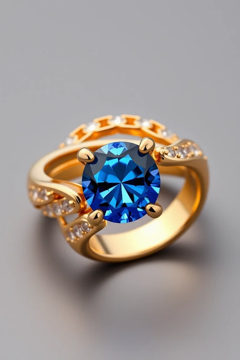 14K COLORED STONE GREEK RING