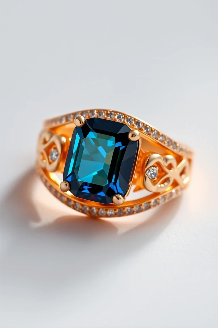 14K COLORED STONE GREEK RING