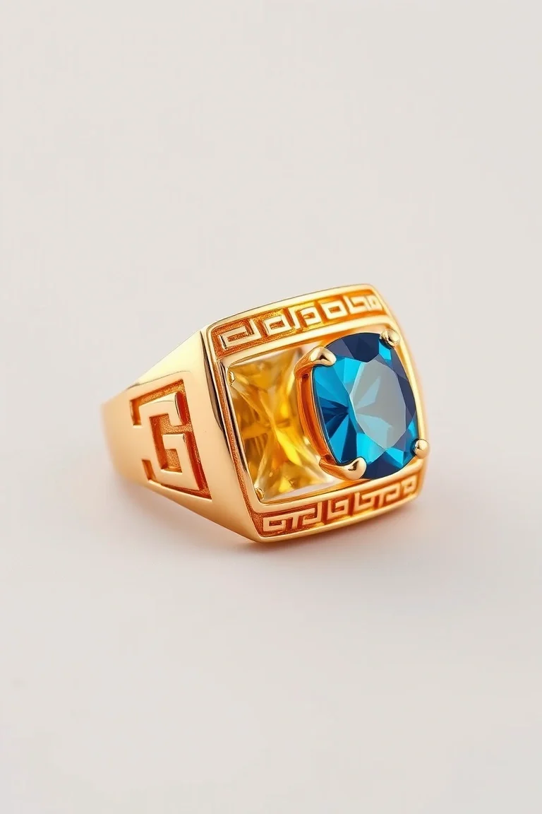 14K Colored Stone Greek Ring