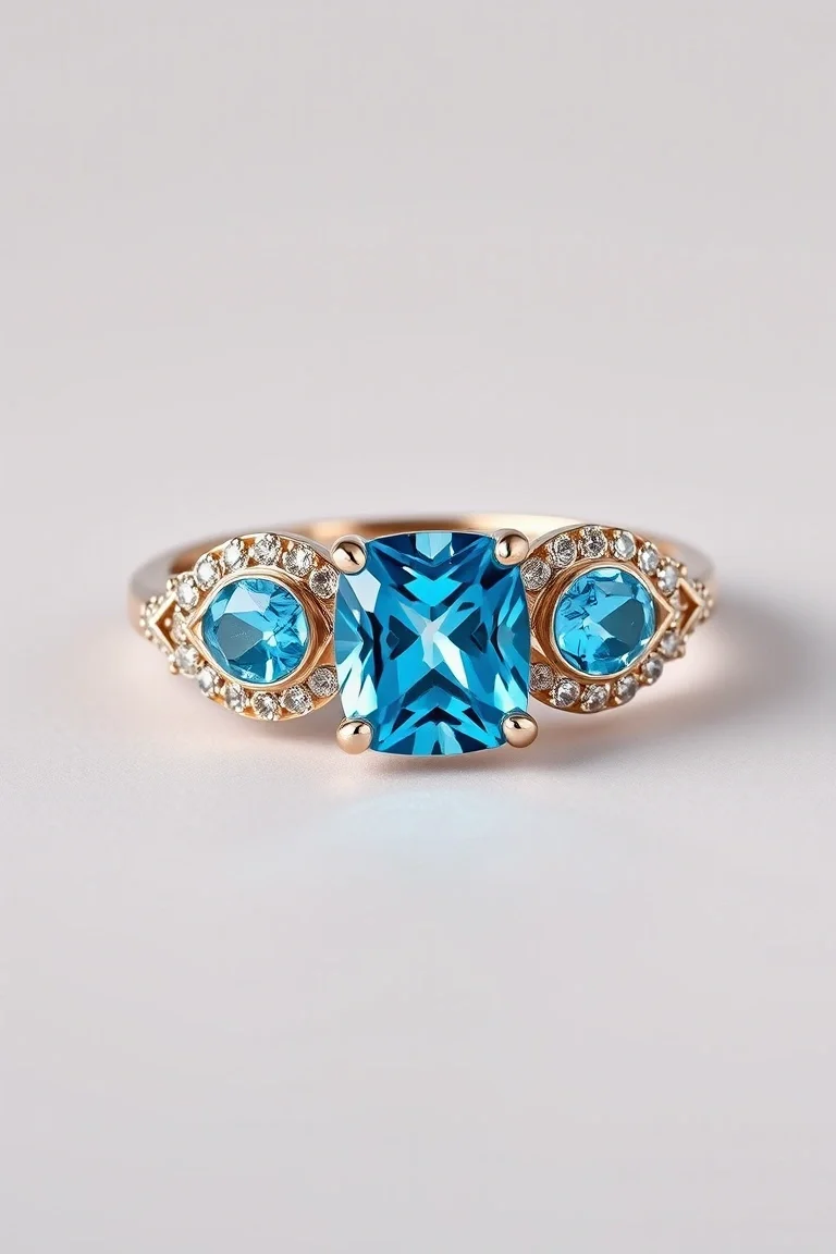 14K CONTEMPORARY BLUE TOPAZ DIAMOND SLIDE