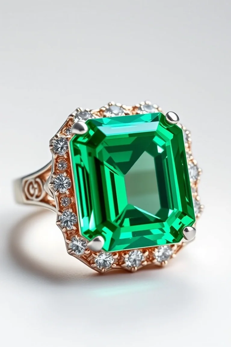 14K CONTEMPORARY EMERALD DIAMOND RING