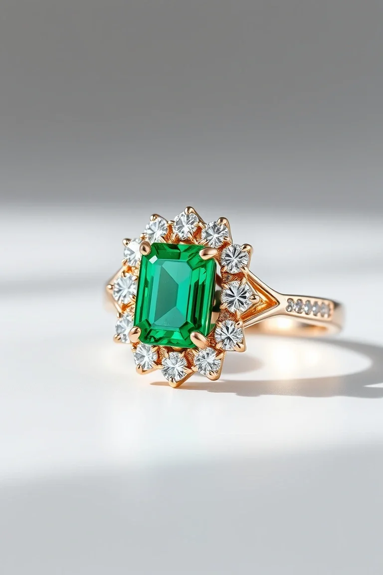14K CONTEMPORARY EMERALD DIAMOND RING