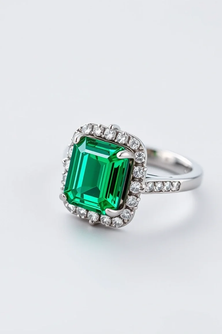 14K CONTEMPORARY EMERALD DIAMOND RING