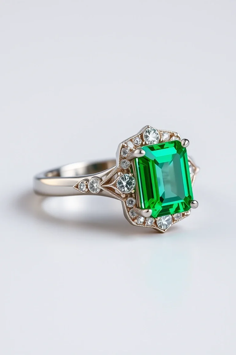14K CONTEMPORARY EMERALD DIAMOND RING