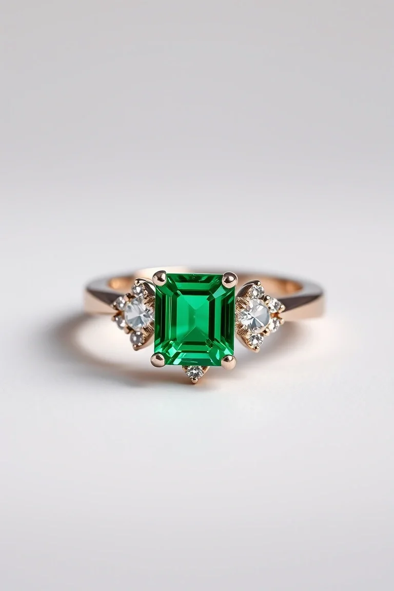 14K CONTEMPORARY EMERALD DIAMOND RING