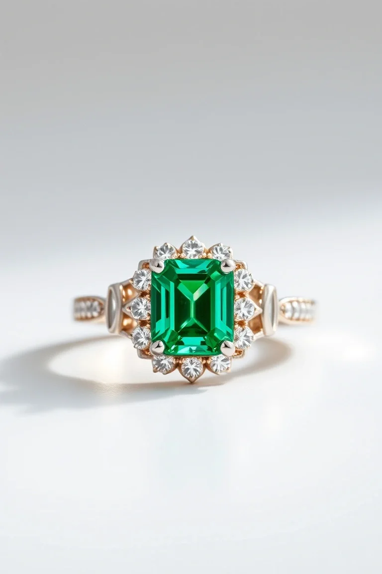 14K CONTEMPORARY EMERALD DIAMOND RING