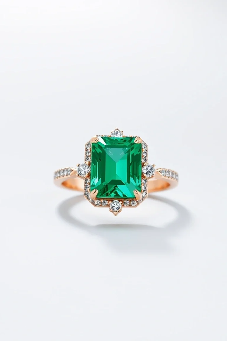 14K CONTEMPORARY EMERALD DIAMOND RING