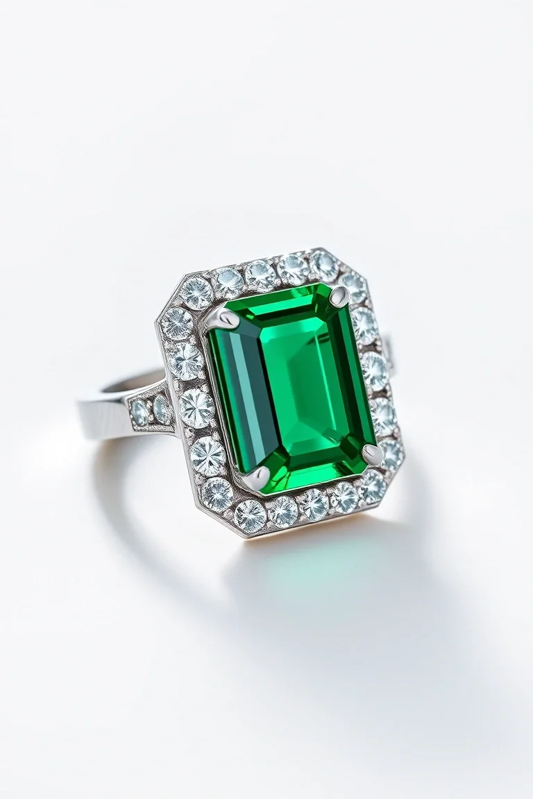14K CONTEMPORARY EMERALD DIAMOND RING
