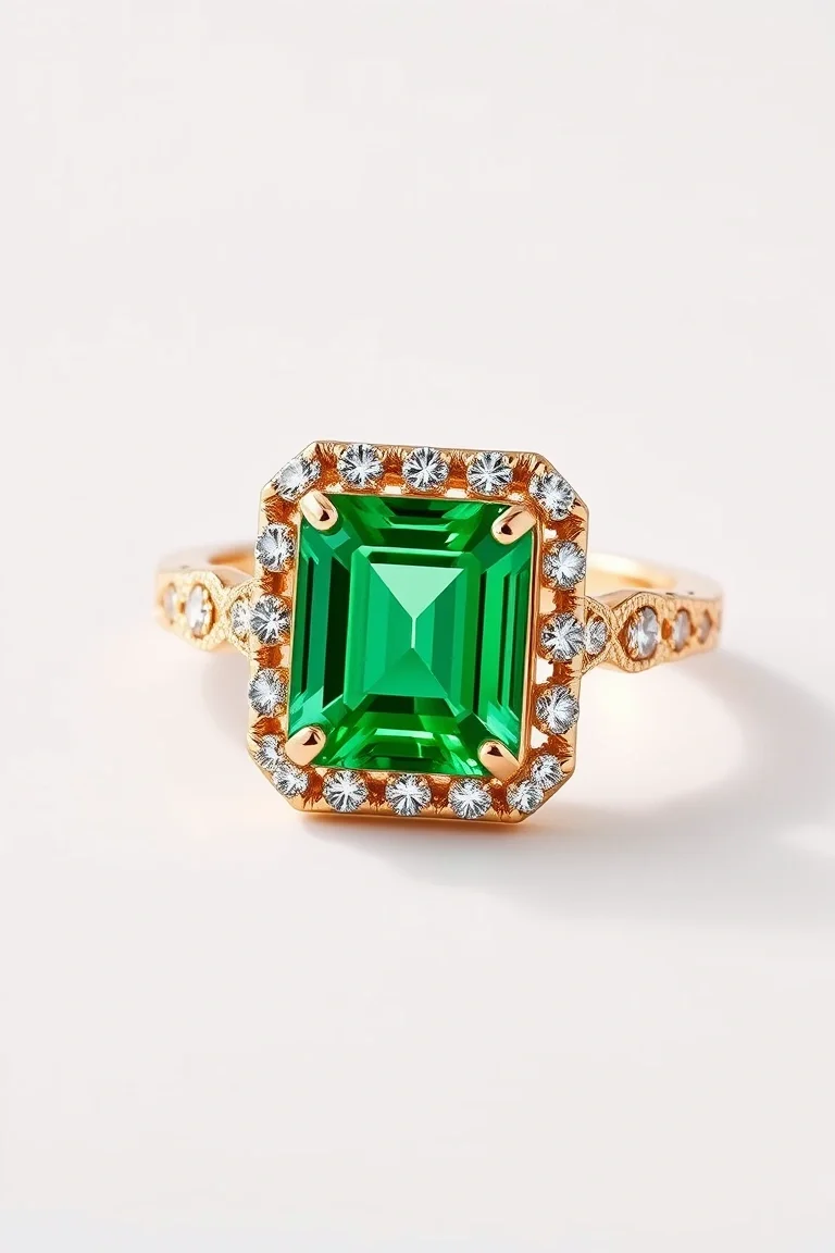 14K CONTEMPORARY EMERALD DIAMOND RING