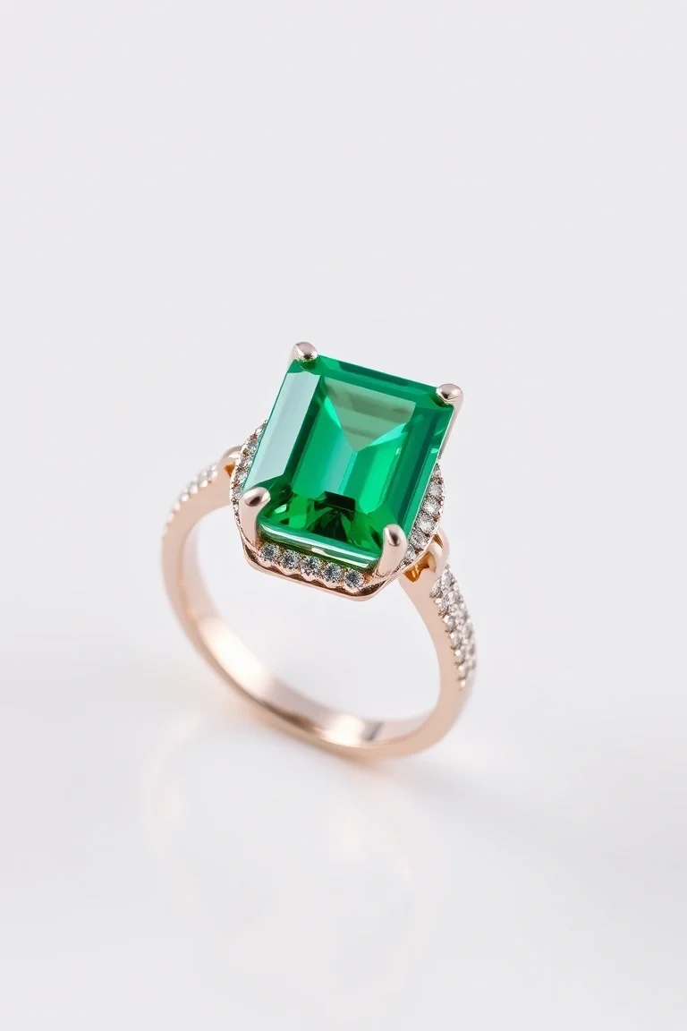 14K CONTEMPORARY EMERALD DIAMOND RING