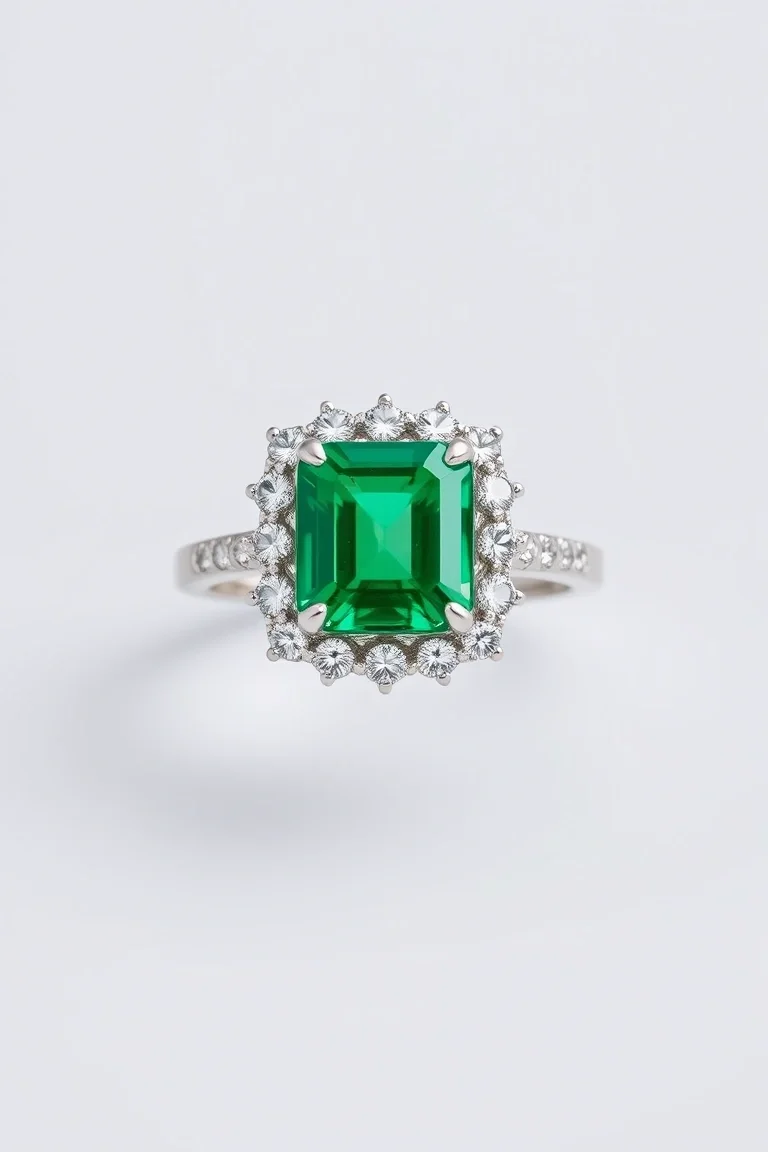 14K CONTEMPORARY EMERALD DIAMOND RING