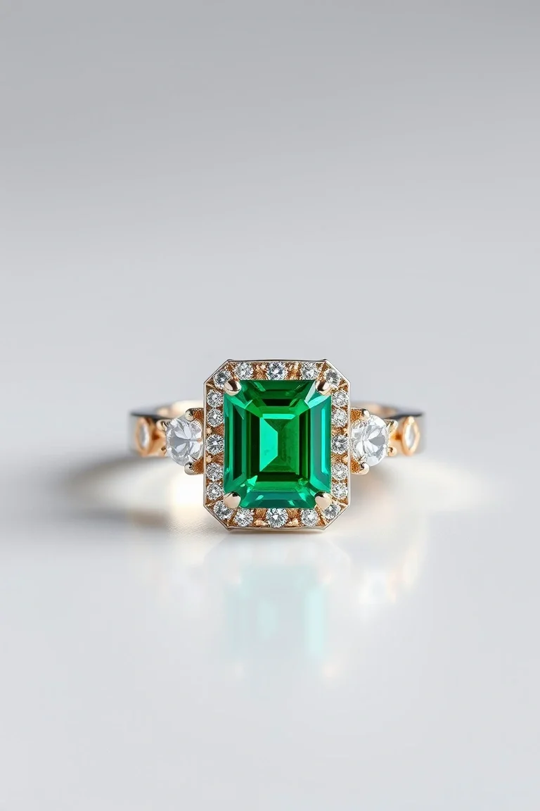 14K CONTEMPORARY EMERALD DIAMOND RING