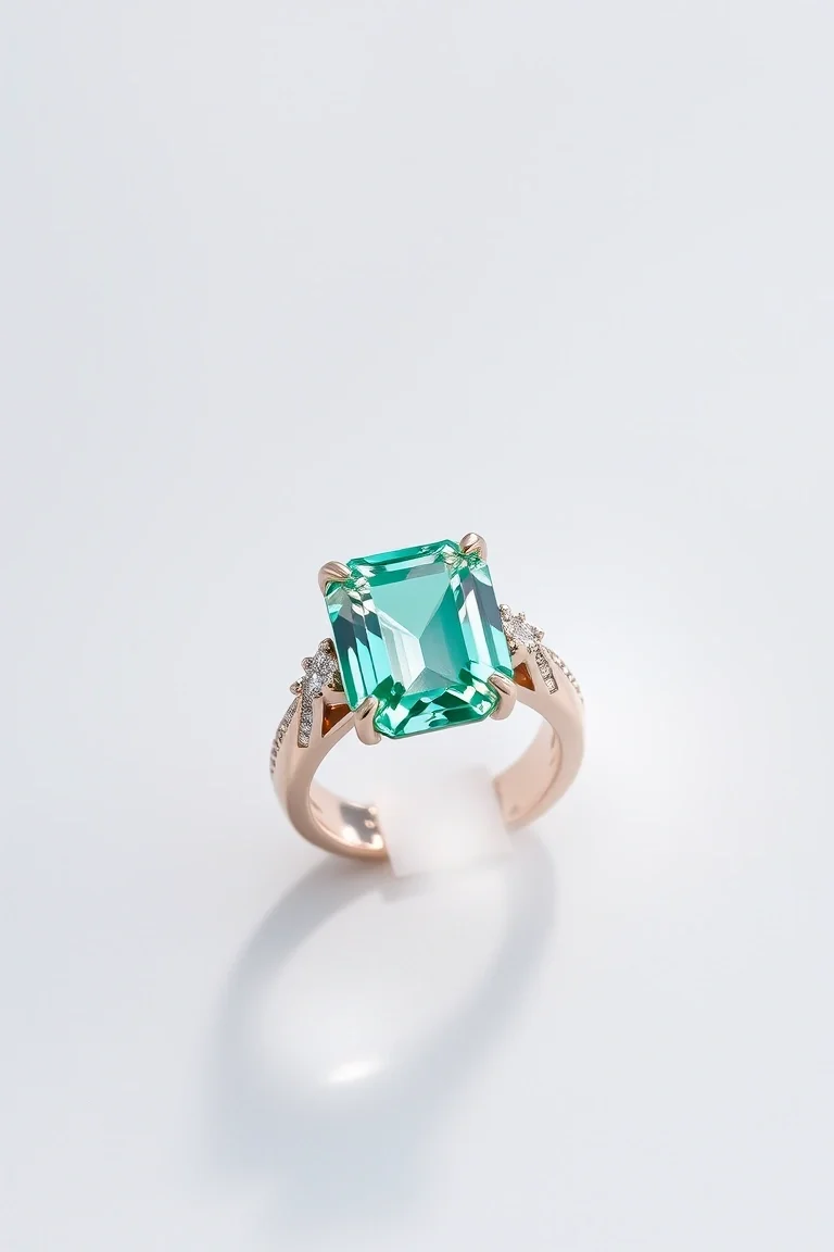14K CONTEMPORARY EMERALD DIAMOND RING