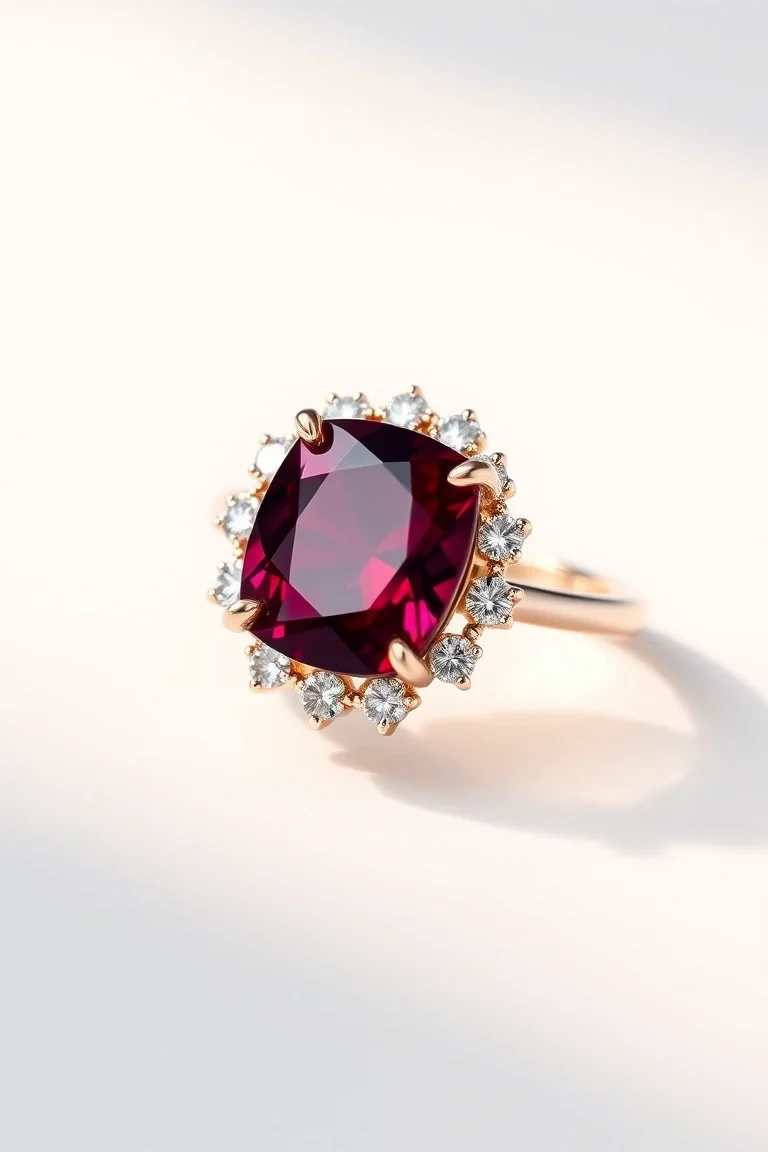 14K CONTEMPORARY GARNET DIAMOND RING
