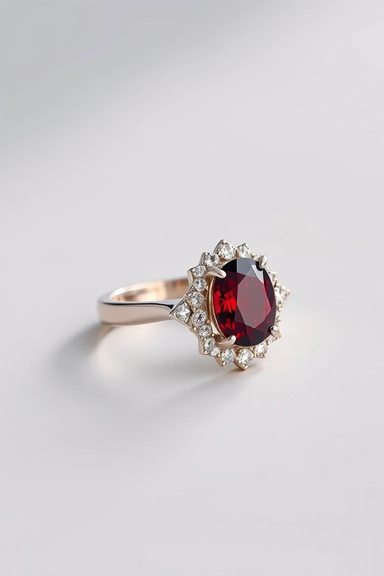 14K CONTEMPORARY GARNET DIAMOND RING