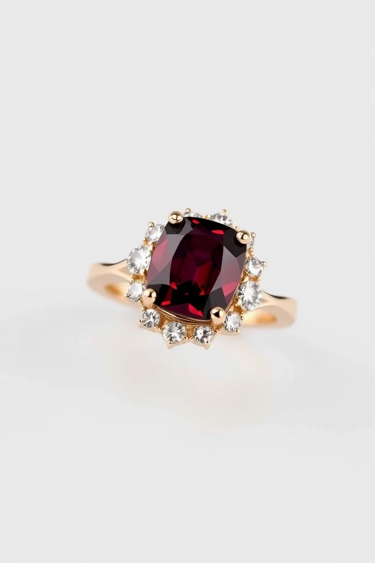 14K CONTEMPORARY GARNET DIAMOND RING