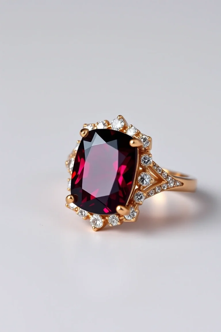 14K CONTEMPORARY RHODALITE GARNET DIAMOND RING